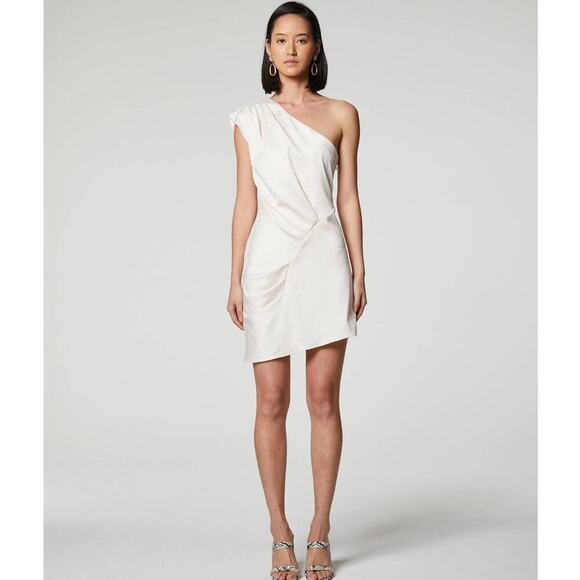 Elliatt One Shoulder Mercury Ruched Mini Dress NWT Pearl/Cream Size Large - Picture 1 of 7